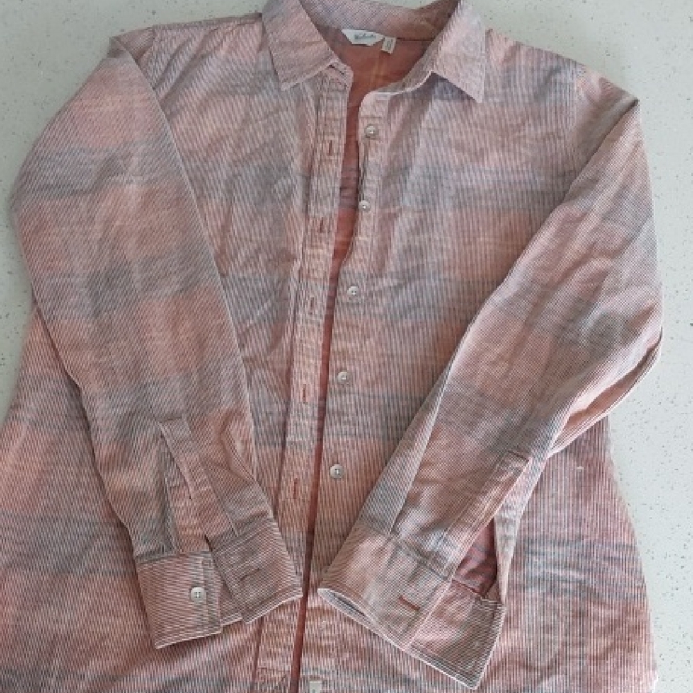 Woolrich Pink and Gray Striped Button-Down Shirt